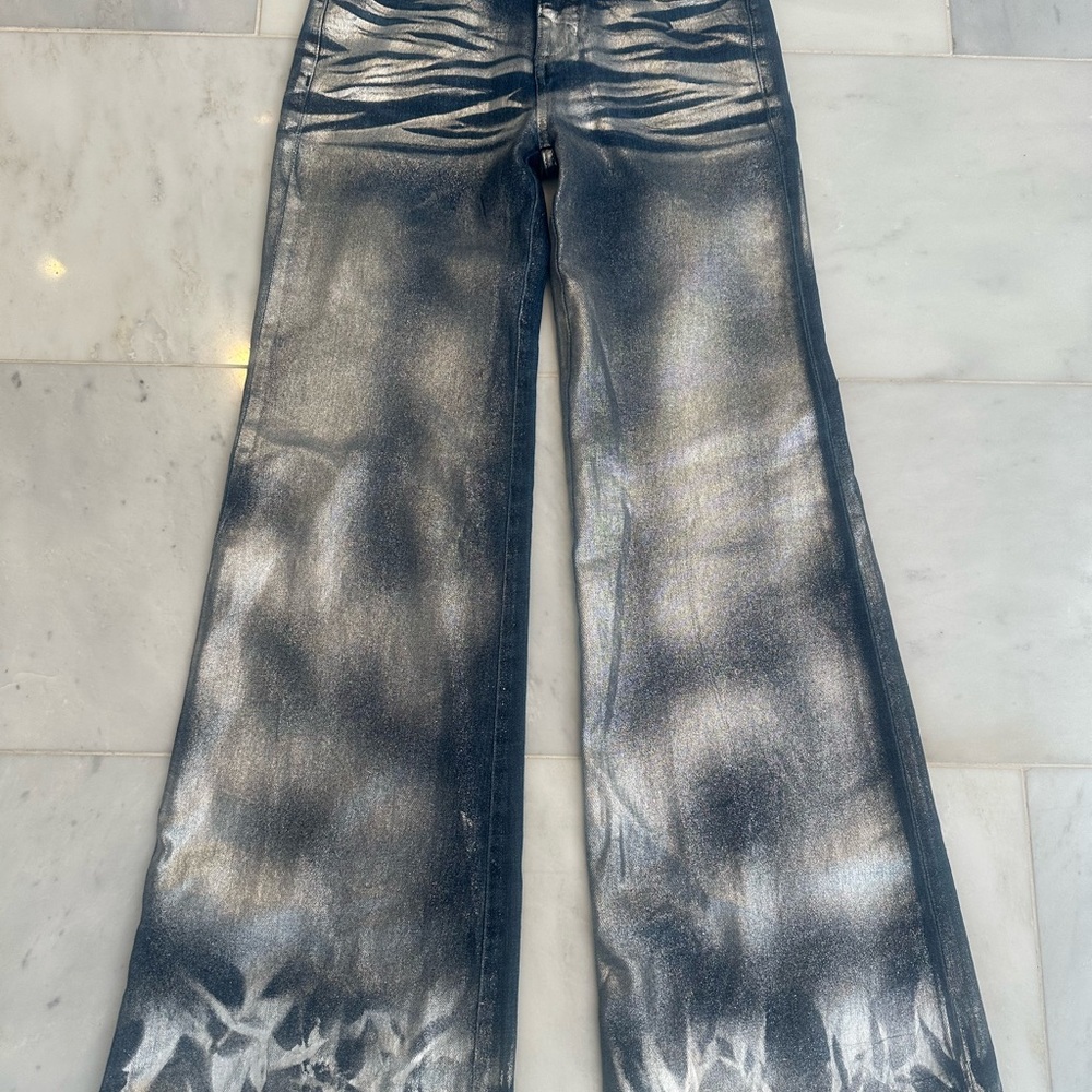 Pilcro Metallic Blue Wide-Leg Jeans - Picture 5 of 8